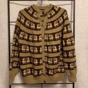 Cowichan Style Vintage Wool Button Down Sweater Moose Design